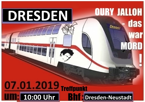 Organisierte Zuganreise aus Dresden zur Oury Jalloh Gedenkdemonstration am 7. Januar 2019 in Dessau: