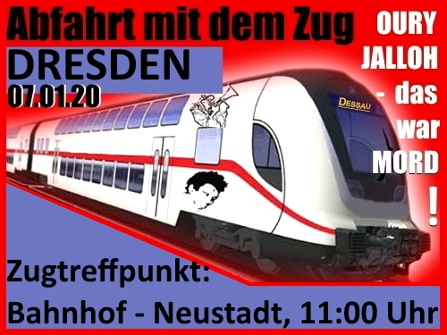 07.01.2020: Anfahrt-Infos von Dresden zur Gedenkdemonstration zum 15. Todestag von Oury Jalloh
